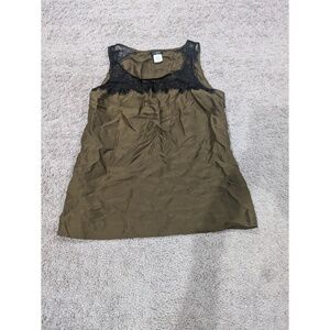 J. Crew Silk Tank Green Brown Size 6 with Lace